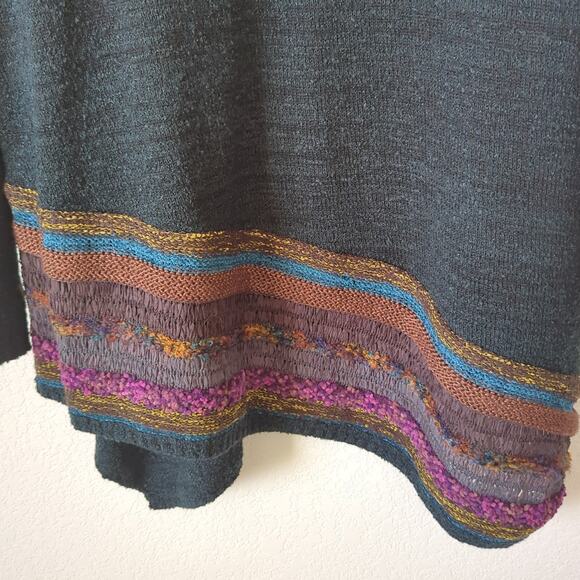 Soft Surroundings Sweater Womens Large Wool Blend Crochet Patchwork Black Multi - Picture 3 of 7